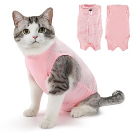 SlowTon Cat Recovery Suit - Cat Onesie for Cats After Surgery Female Male, Kitten Clothes Cats Surgical Spay Suit Abdominal Wounds, E-Collar Alternative Bodysuit Anti-Licking (Light Pink, L)