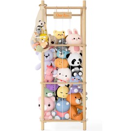 Auoleru Stuffed Animal Storage or Organizer, Wooden Zoo Cage Toy Holder with Plush Hammock and Net Bottom for Toddlers Playroom, Bedroom