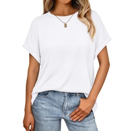 AUTOMET Womens Summer Tops Oversized Short Sleeve Business Casual Dressy T Shirts Trendy Fashion Clothes Spring Outfits 2025 White XL