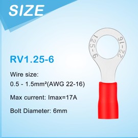 Ring Cable Lugs 0.5-6 mm² Zip Terminals Crimp Connector Partially Insulated PVC Cable Connector Made of Tin-Plated Copper (0.5-1.5 mm², M6)