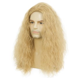 Kaneles Long Curly Blonde Wigs for Men Fluffy Dirty Blonde Wig Hippie Cosplay Party Costume Synthetic Hair Wigs