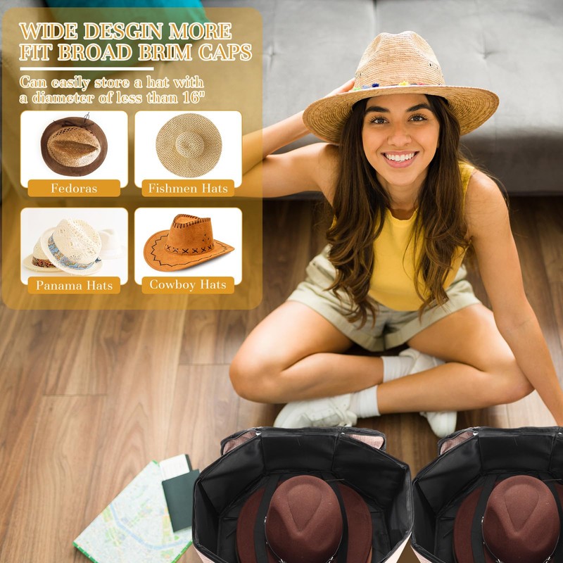 Wonderjune 2 Pcs Cowboy Hat Box for Storage Collapsible Sturdy