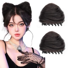 Elandy 2PCS Cat Ears Hair Donut Space Bun Hair Pieces Mini Claw Clips in Messy Fake Hair Bun Extensions Wig Accessory Ponytail Updo Hairpieces Synthetic Wig Accessories for Cosplay