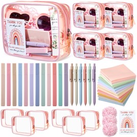 Kacctyen 45 Pieces Teacher Appreciation Gifts Bulk End of Year Gifts for Teachers Clear Makeup Bag Gel Pens Aesthetic Highlighters Note Pad with Gift Tags for Teachers Christmas Gifts School Supplies