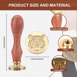 MAYJOYDIY Tiger Wax Seal Stamp 25mm Wild Animal Sealing Wax Stamps Wildlife Brass Removable Heads Wood Handle for Gift Wrapping Envelopes Cards Letters Wine Packages Decoration