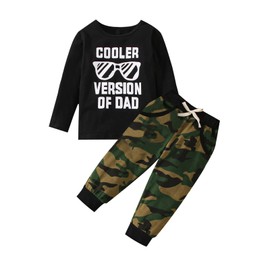 BOVOSHA Baby Boys Clothes Set Kids Letter Print Long Sleeve T Shirts + Camouflage Pants Toddler Outfit 2PC (Black, 18-24M)