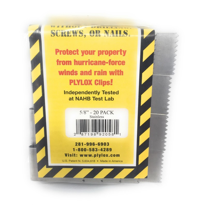 PLYLOX Hurricane Window Clips 20 Pack (Stainless Steel, 5/8")