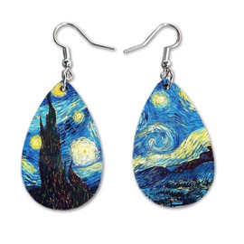 Van Gogh Novelty Fun Dangle Earrings Set | Cute Girls Womens Jewelry Earings | Double Sided Print | Birthday Present XMAS Adorable Fashion Accessories