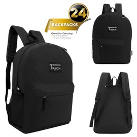 24-Pack 17" Classic Backpacks for Kids - Bookbags in Bulk for Elementary, Middle, and High School Students, Black