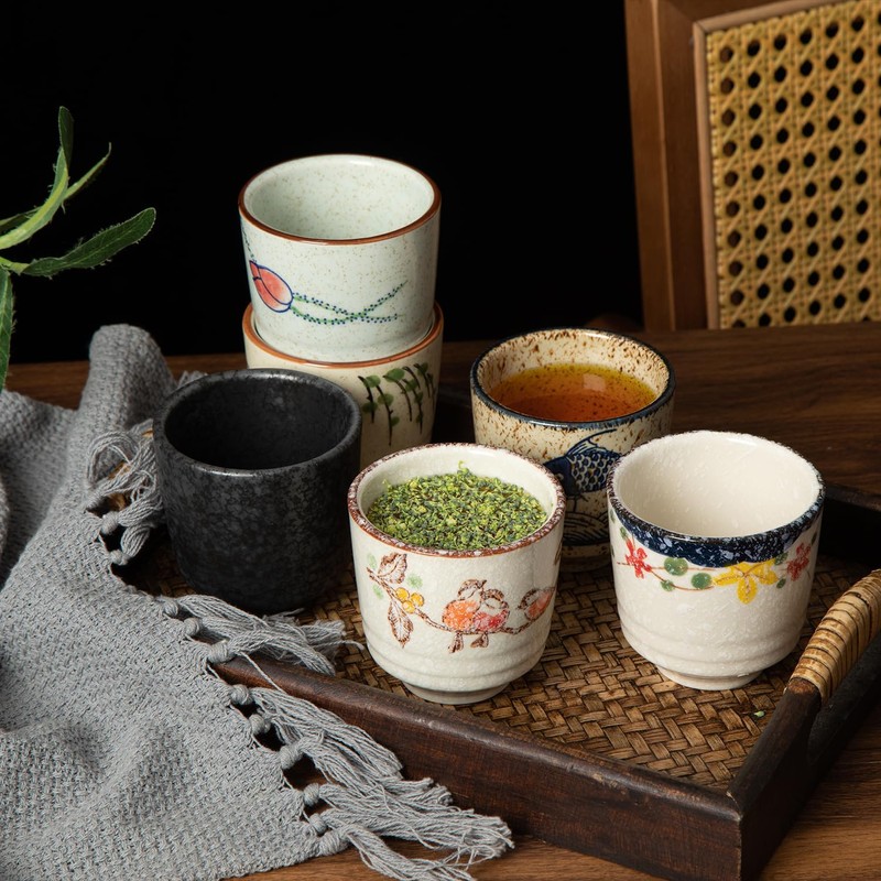 yaenoei Japanese Ceramic Tea Cups Set of 6, 6 oz