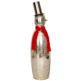 Sweet Summer Living Glass Snowman Slim Tabletop Christmas Décor 24 inch Height x 6.5 inch Width Crackle Glass Mercury Gold with Gold Hat and Red Scarf