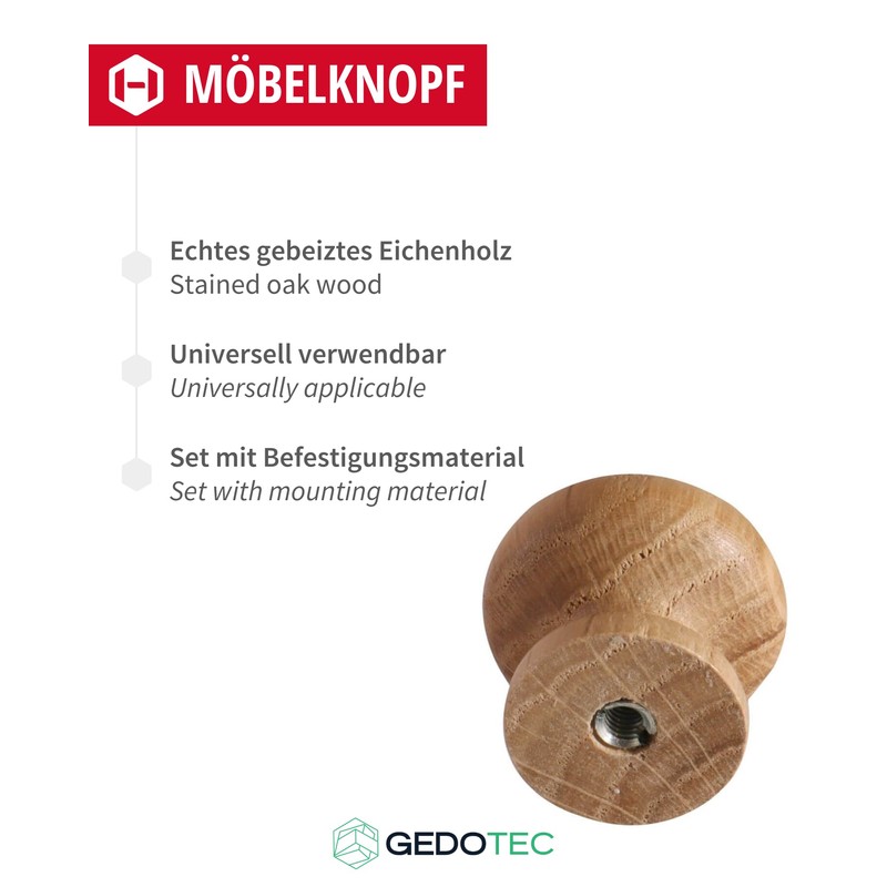 Gedotec PAOLO Furniture Knobs, Wooden Cabinet Knobs, Diameter 28 mm,