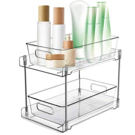 Kitchen Cabinet Organiser, 2 Tiers with Sliding Multifunctional | Sink organiser, removable organiser, for kitchen, bathroom and toilet, for spice rack, cosmetics, fridge organiser