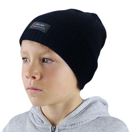 HiFEN® Winter Hats for Boys Thermal Insulation Warm Kids Beanie Hats with Fleece Lining for School, Sports, Walking One Size Boys Hat Black