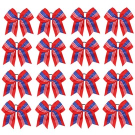 16PCS 8" Large Cheer Hair Bows Ponytail Holder Elastic Band Handmade for Cheerleading Teen Girls College Sports (16 Pcs) (Flag Red)