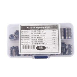 50 Pieces Stainless Steel Thread Insert Set, 302 Stainless Steel Internal Thread Self-Tapping Thread Inserts, Thread Reinforcer Repair Tool M3/M4/M5/M6/M8/M10/M12/M14/M16 with Storage Box