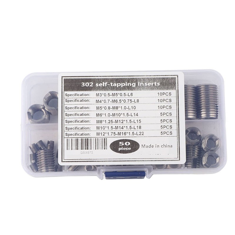 50 Pieces Stainless Steel Thread Insert Set, 302 Stainless Steel