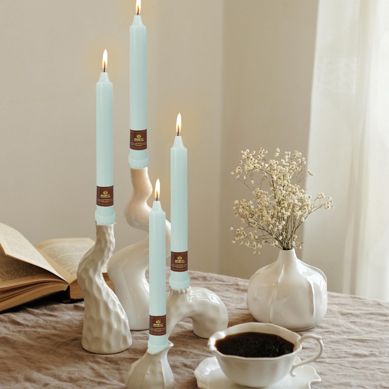Fresh Mint Green Taper Candlesticks 8 Inch Handmade Smokeless Taper