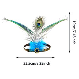 Qusmeiyici Indian Feather Headband Blue Peacock Feather Headdress Rhinestone Crystal Headpiece Vintage Flapper Hair Band Headwear Elegant Hair Accessories for Women Girls Costume Party