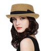 Pork-Pie-Hat-for-Men-Women Straw-Boater-Hat - Classic Boater Derby Sun Hats with Grosgrain