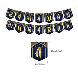Ramadan Mubarak Banner Gold Star Moon Lantern Ramadan Garland Decorations, EID Mubarak Hanging Sign Islamic Decorative for Eid Festival Party Decoration, Ramadan Kareem Decor Supplies