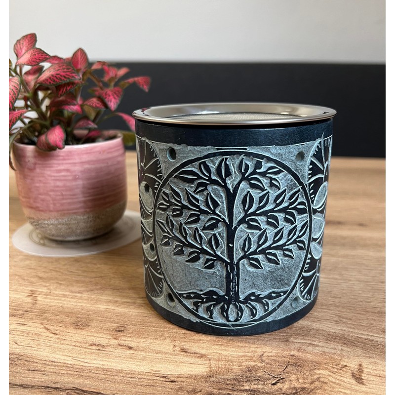 Bitto Incense Burner Lantern Ketan Softstone Blue/Grey with Stainless Steel