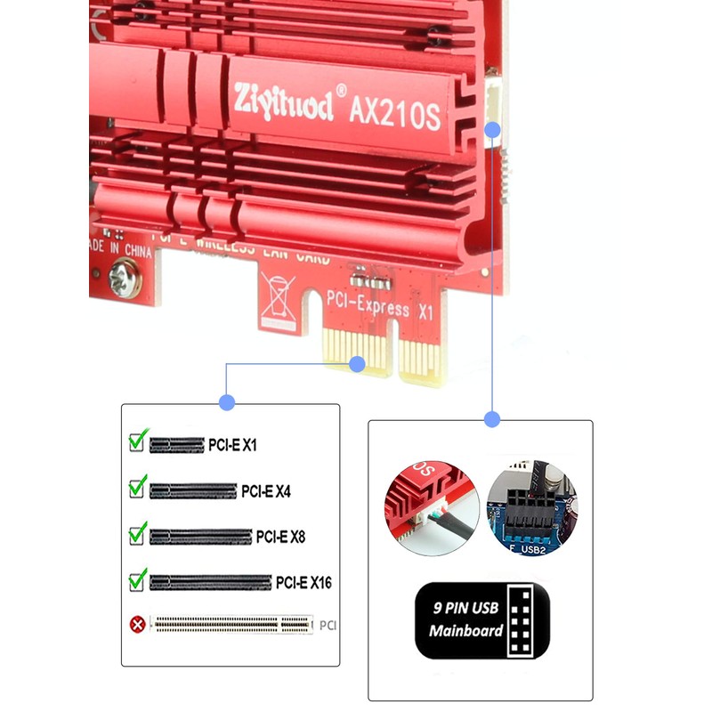 WiFi Card 5374Mbps 6E PCIe WiFi Card, Bluetooth 5.2, Intel