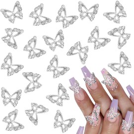 AEIOPRS 20 Pcs Alloy Butterfly Nail Charms Silver Metal Butterfly Nail Art Pendant with Rhinestones for Nail Gemstones and Jewellery