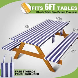 Mantel ajustable para mesa de picnic con cubiertas de banco, bordes elásticos impermeables, rectangulares, para patio, camping, exteriores, artículos esenciales para caravanas, accesorios para viajes