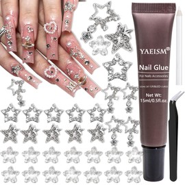 YAEISM 35PCS Star Nail Charms 3D Alloy Nail Art Charms Kits 4 Styles Stars Charms Crystal Pentagram Nail Gems Rhinestones with Glue Gel,Tweezer and Pickup Pencil for Nail Art and DIY Crafts Decoration