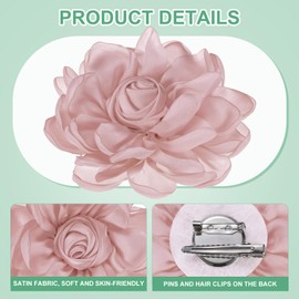 M METERXITY Rose Flower Brooches and Pins for Women, Lapel Pins Dainty Satin Fabric Big Camellia Hair Flowers Clips for Wedding/Parties/Clothes/Jewelry [10cm, Dusty pink]