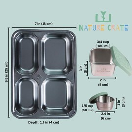 Nature Crate Stainless Steel Lunch Box for Kids 3 and older - Stainless Steel Bento Box & Snack Containers for Kids Dishwasher Safe, Eco-Friendly, BPA Free, Leak Proof