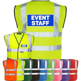Corporate Togs EVENT STAFF Printed High Visibility Vest - Hi-Vis Safety Waistcoat, Health & Safety Compliant, 2 Band & brace Hi-Vis Strips | Personal Protective Equipment