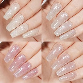 TOMICCA Glitter UV Nagellack 4 Farben Rosa Beige Nude Farbe Set Gel Nagellack Langanhaltender Glitter Gel Lack, für Nagelstudio DIY Home, 8ML
