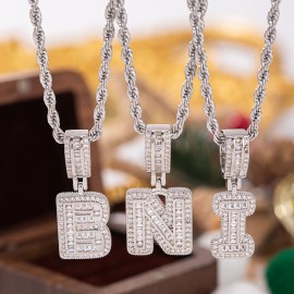 Europe United States Cross-border Hot Hip-hop Trend Zircon 26 Letters Pendant Necklace Women's Sporty Fashion Light LuxuryColor: W-50cm twist chain