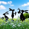 Set 3 Metal Rabbit Garden Stakes Bunny Front Yard Black