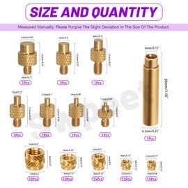 Swpeet 73Pcs 5 Sizes Heat-Set Threaded Inserts with 7 Sizes External Thread Type Heat-Set Insert Tips and Soldering Iron Adapter Assortment Kit, Brass Threaded Insert Nuts for 3D Printing Component