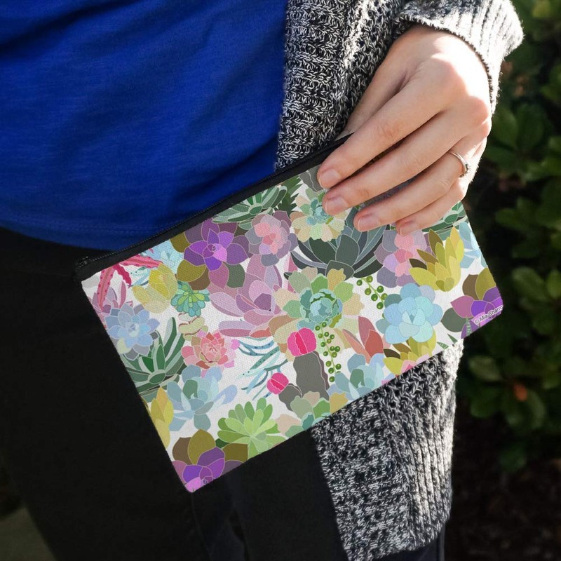Succulents Oasis Pattern Makeup Cosmetic Bag Organizer Pouch