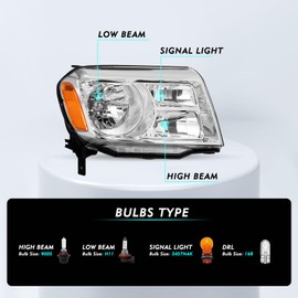 TUSDAR Headlight Assembly Pair Fit 2012 2013 2014 2015 Honda Pilot OE Style Headlamp (Right Passenger Side)