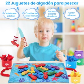 TGEXYI Juego de Pescar para Niños, Juegos Didacticos, Juguete Montessori para Niños, Juego de Pesca de Fieltro, Paraque Los Niños Aprendan a Contar Números, Clasificar Colores con Vasos Apilables