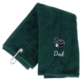 Always Looking Good Embroidered Dark Green Lawn Bowls Towel for Dad Tri-Fold Luxury Velour 50cm x 40cm Custom Bowling Towel with Carabiner