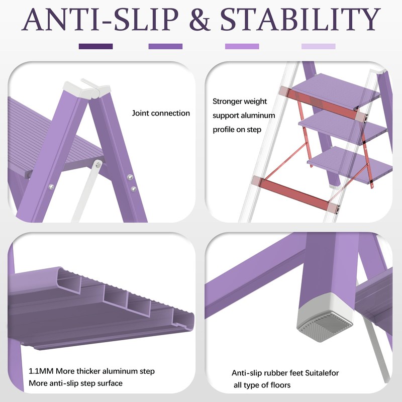 2 Step Lightweight Folding Ladder for Home, 330lbs Aluminum Step