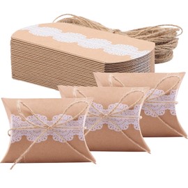 Allbusky 50PCS Kraft Paper Candy Boxes, Pillow Sweet Wedding Favour Boxes, Lace Party Gift Boxes, Creative Paper Treat Boxes