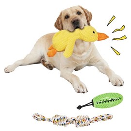 wishkit Juguete de Peluche chirriante para Perro, Paquete de 3 Juguetes | Peluches suaves con sonido para morder y jugar, ayudan a la limpieza dental 