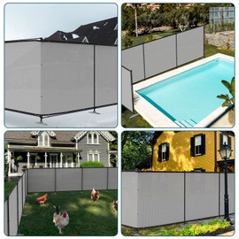ECOOPTS 6'Hx4'L Privacy Fence Set with Poles and Rails Ground Spikes Fence Kit for Patio Garden Pool Yard (Light Gray)