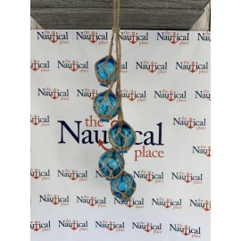 The Nautical Place 5 x 2" Aqua Glass Fishing Floats On Rope, Nautical Fish Net Decor, Light Blue