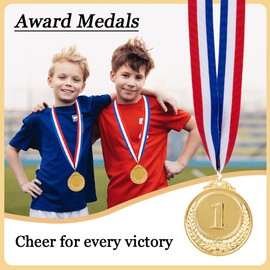 Plus Award Medals 24 PCS - LINKPEACE Gold Medals with Neck Ribbon, Steel Metal for Party Favor Decorations and Sports Awards (Diameter 2.56in) (24 Pcs Gold Medals)