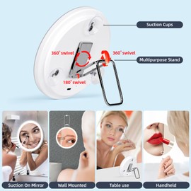 20X Magnifying Mirror with Lights, 6'' Makeup Magnified Mirror 20X High Magnification Mirror, Handheld Makeup Magnifying Mirror with Suction Cup & Stand, 20X LED Travel Magnifying Mirror for Women/Men