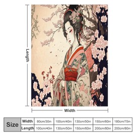 Japanese Bedding Fleece Blanket,Retro Beautiful Flower Japan Geisha Girls Cherry Blossoms Flannel Soft Warm Microplush Lightweight Thermal Throw Blankets for Sofa Bed Living Room Bedroom 60"x80"