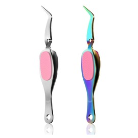 2Pcs Craft Tweezers Crossing Lock Tweezers Stainless Soft Gripping Tweezers Reverse Grip Precision Tweezers for Craft, Jewelry, Beading, Electronics, Laboratory Work (Silver+Colorful)